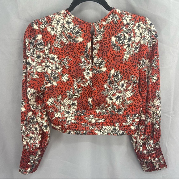 Amanda Uprichard Samira Floral Leopard Keyhole Blouse Orange Size Medium - Picture 8 of 10
